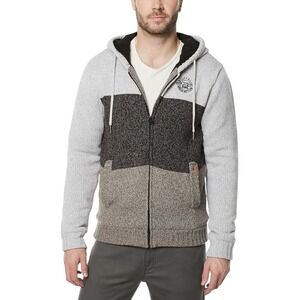 Buffalo David Bitton Mens XL Colorblock Knit Full Zip Hoodie Jacket Light Grey